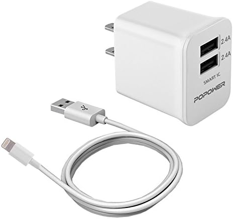 Iphone Charger:Dual Port USB Wall Charger 24 Watt 4.8A And 3.3 Foot Lightning USB Cable for IPhone 6S Plus,6,6s,5,5s,5c, IPad Air, IPad Mini, IPod (White)