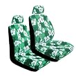 - 	 Set of 2 Universal Fit Hawaiian Low Back Front Bucket Seat Cover With Separate Headrest Cover for Seats - Green Hawaii Hibiscus Floral Print