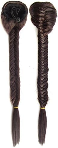 Beauty Wig World 19 inches (50cm)130g Synthetic Long Wavy Clip in/on Braided Rope Hair Chignon Drawstring Braid Fishtail Plait Ponytail #M2/33 Darkest brown/dark auburn