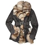Forzieri Women's Metallic Black Fox-Fur Trim Puffer Coat