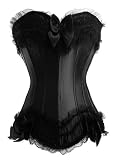 Black burlesque overbust corset with black trim (A3017)