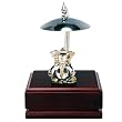 Crystal Ganesh Statue with Metal Umbrella on Wood Finish Base