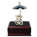 Crystal Ganesh Statue with Metal Umbrella on Wood Finish Base