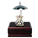 Crystal Ganesh Statue with Metal Umbrella on Wood Finish Base