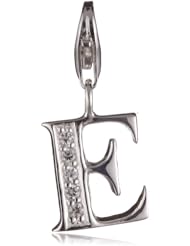 VINANI brand Germany 925 Sterling Silver Charm Pendant Alphabet Initial Letter E shiny Zirconia white HEA