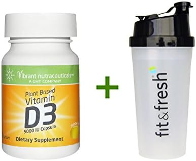 Vibrant Nutraceuticals, Vitamin D3, Plant Based, 5000 IU, 60 Capsules, Vitaminder, Power Shaker Bottle, 20 oz Bottle