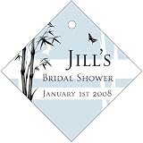 Baby Keepsake: Blue Bamboo Design Asian Theme Diamond Shaped Personalized Thank You T (Set of 36)