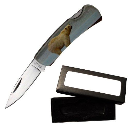 Fury Animal Litho Folding Pocket Knife, 3.5-Inch, Presentation Box (Polar Bear)