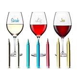 Wine Glass Markers (7 PEN Party Pack) Vibrant Metallic Colors by Wine Artist - Best Charm Alternative for Drinks - Bonus Glass Eraser Cloth