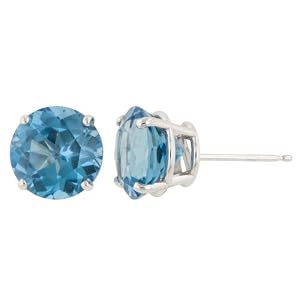 14k White Gold 8mm Round Blue Topaz 4-Prong Stud Earrings by