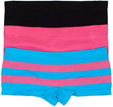 3 Pack Seamless Polyamide Elastane Soft Feel Boyshort Hipster Panties (X-Large, Pink/BlueStripe/Black)
