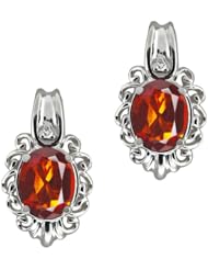 2.22 Ct Oval Orange Red Madeira Citrine and Topaz 18k White Gold Earrings