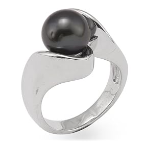 Tahitian Black Pearl Ring in 14K White Gold by