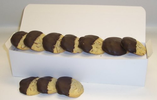 Scott's Cakes Half-Dipped Almond Cookies with Dark Chocolate in a White Gourmet Box
