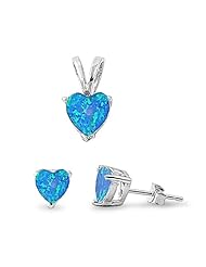 Sterling Silver Sets - Blue Opal Heart