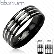 Solid Titanium with Three Stripes on a Black Band Ring