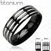 Solid Titanium with Three Stripes on a Black Band Ring