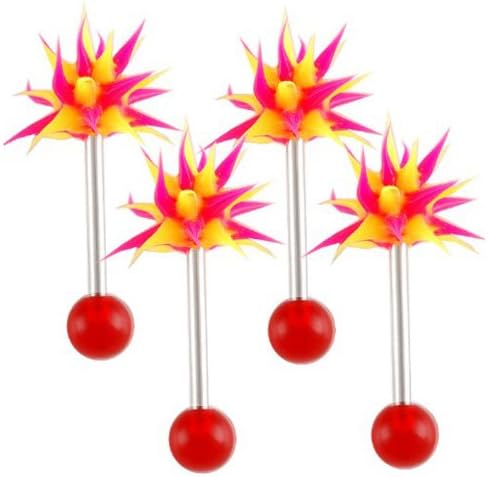 14g 14 gauge 1.6mm , 5/8 inches 16mm long - surgical steel tongue bars bar ear tounge nipple barbell rings with silicone koosh ball colorRed lot AIHU - Pierced Body Piercing Jewelry- Set of 4