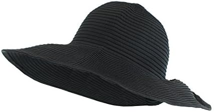 Black Packable Sun Hat With 5 in Wide Brim & Snap Back Pony Tail Back, Spf 50+
