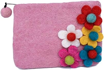 Girls Side Flower Cross Body Felt Handbag with Coordinating Felt Coin Purse (Dark Red)