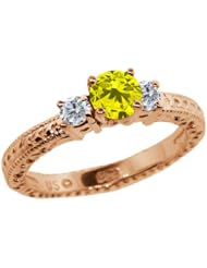 0.79 Ct Round Canary and G/H Diamond 18K Rose Gold 3-Stone Ring