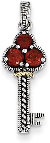 Vintage Sterling Silver w/ 14k Yellow Gold .40 Garnet Key Charm. Gem Wt- 0.4ct