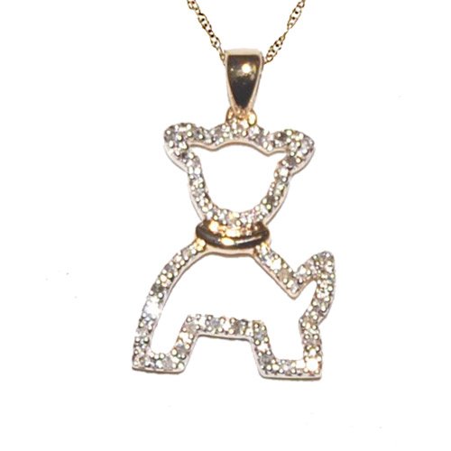 14k Gold & Diamond Accent Pendant Puppy Design With 16 inch Gold Chain