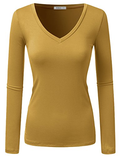Doublju Womens Basic Sexy Deep V-Neck Rayon T-Shirt