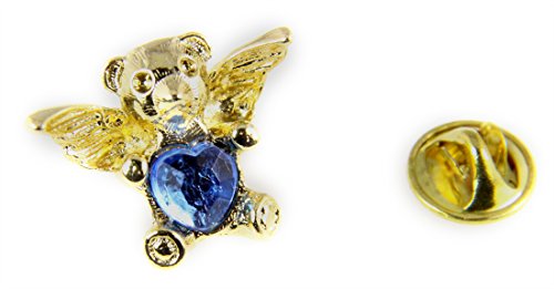 6030314 Teddy Bear Guardian Angel Lapel Pin September CZ Birthstone Cubic Zirconia Brooch