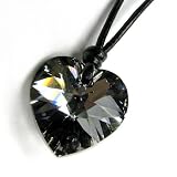 Queenberry Free S/H Swarovski Crystal Silver Night Heart Charm Pendant 18mm Black Leather 1mm Necklace 14