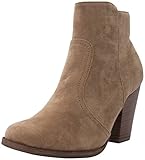 Breckelles Women's HEATHER-34 Faux Suede Chunky Heel Ankle Booties Beige 8 B(M)