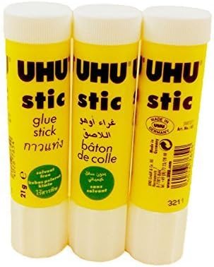 UHU Stic Permanent Clear Application Glue Stick, 0.74 Oz, 3 Sticks Per Pack