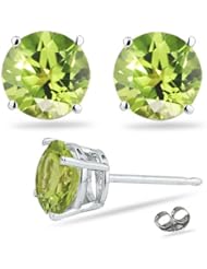 2.80 Cts of 7 mm AAA Round Peridot Stud Earrings in 14K White Gold