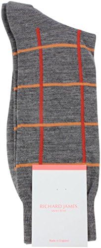 Grey/Orange/Red Chepen Grid Socks by Richard James