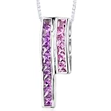 Sterling Silver Rhodium Finish 2.50 carats total weight Princess Cut Amethyst and Pink Sapphire Slider Pendant Necklace