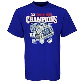 Reebok New York Giants Royal Blue Super Bowl Champions 3 Ring T-shirt