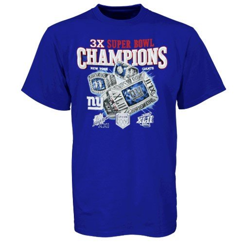 Buy Reebok New York Giants Royal Blue Super Bowl Champions 3 Ring T-shirt by Reebok