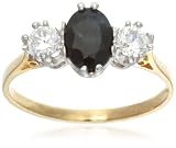 9ct Yellow Gold Amr322494 Ladies Sapphire Cubic Zirconia 3 Stone Ring Size P