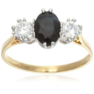 9ct Yellow Gold AMR322494 Ladies Sapphire & Cubic Zirconia 3 Stone Ring Size Q
