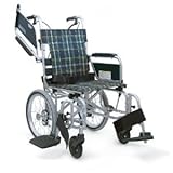 カワムラサイクル KA800Lシリーズ KA816L-42B-MS 軽量簡易モジュール車いす 軽量ソフトタイヤ＋ハンドブレーキ仕様 オプション機能なし 紫チェック 座幅42cm 前座高43cm