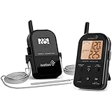Wireless Thermometer - Dual Probe - Meat, BBQ, Smoker, Grill, Oven, Cooking Thermometer - Monitor Food Up To 300' Away (Black)