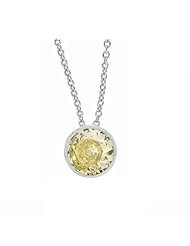 Platinum Plated Sterling Silver Round Light Yellow Cubic Zirconia Bezel Set Necklace