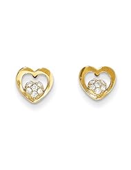 MadiK® 14k Yellow Gold Polished Double Heart with CZ Post Stud Earrings