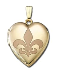 Solid 14K Yellow Gold "Sweetheart" Fleur de Lis Locket 3/4 inch x 3/4 inch in Solid 14K Yellow Gold
