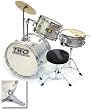 TKO 3-piece Kids/Children's Junior Drum Set with Seat & Sticks - Metallic Silver
