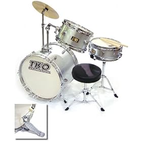TKO 99 Kids/Children's Junior Drum Set with Sticks - Metallic Silver