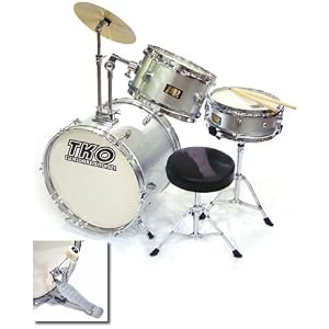 TKO 99 Kids Children's Junior Drum Set with Sticks - Metallic Silver by 