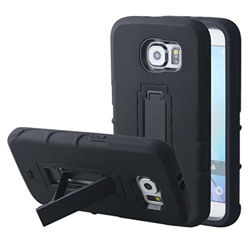 Samsung Galaxy S6 Case, MPERO IMPACT XS Series Dual Layered Tough Durable Shock Absorbing Textured Non Slip Silicone Reinforced Polycarbonate Hybrid Kickstand Case for Galaxy S6 [Perfect Fit & Precise Port Cut Outs] - Black