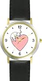 Cat Sleeping - Pink Heart - Cat - WATCHBUDDY® DELUXE TWO-TONE THEME WATCH - Arabic Numbers - Black Leather Strap-Women's Size-Small