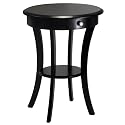 Furniture online: Round Accent Table with one drawer and shelf-Black